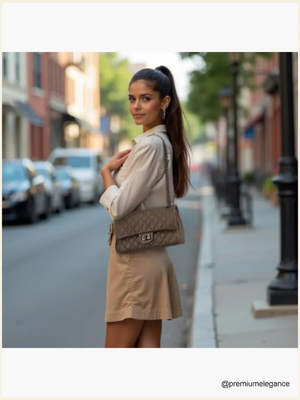Quilted Lambskin Leather Crossbody Bag with Chain Strap Adjustable Flap Purse
